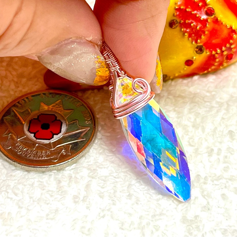 Stunning Aurora Borealis super shiny/ lustrous crystal-wire wrapped pendant
